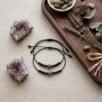 Set 2 Brățări Reglabile „Deep Black” – Conexiune Minimalistă cu Detalii Pavé