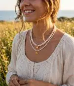 Set Coliere Boho-Chic din Perle Naturale și Detalii Aurii – Eleganță în Straturi - imagine 2
